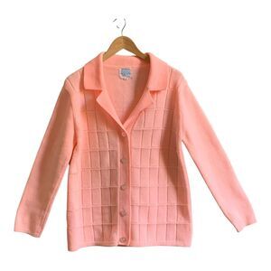 Vintage Women's Cardigan MED Sears Pink Button Front Sweater 60's-70s Textured